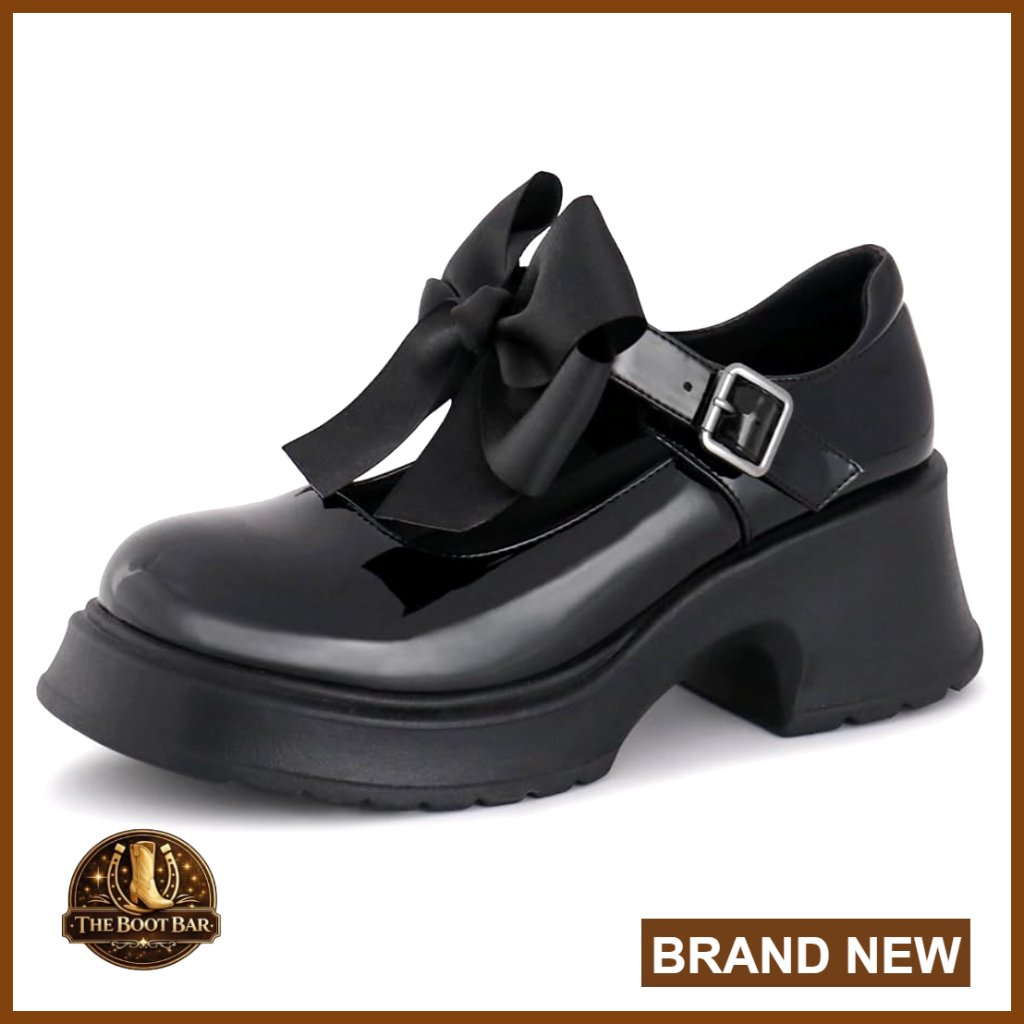 Platform Mary Jane Pumps With Detachable Bow, Chunky Heel, Ankle Strap